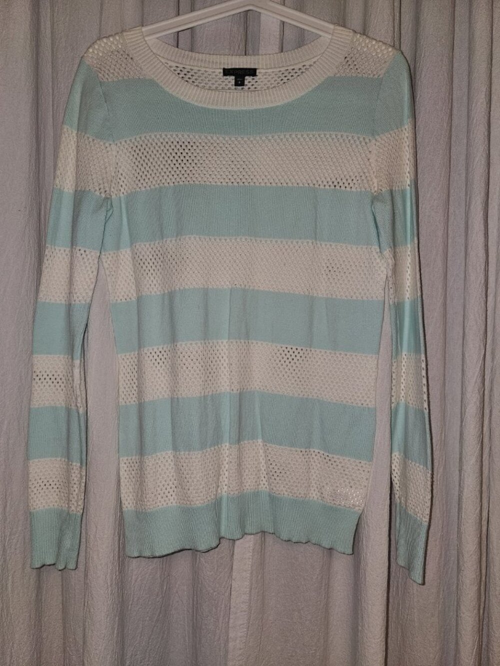 Express Mint Aqua White Striped Open Knit Sweater Size S